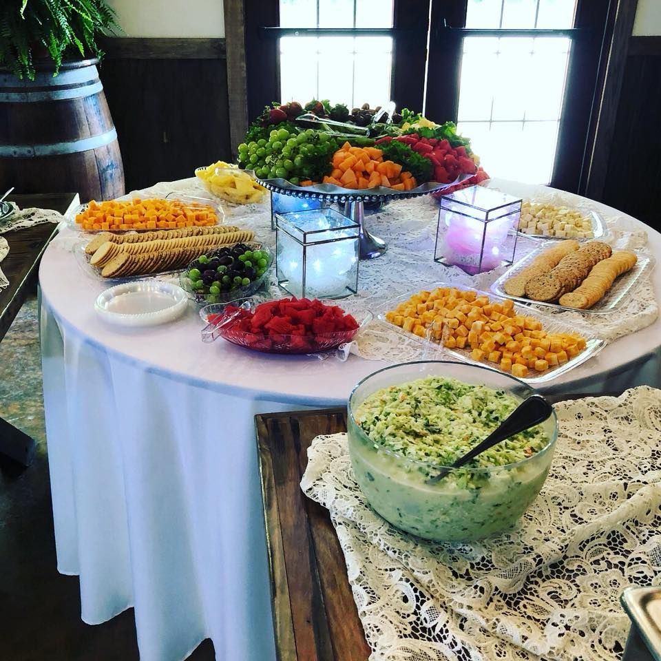 cookies, cheese, and fruit and veggie trays 