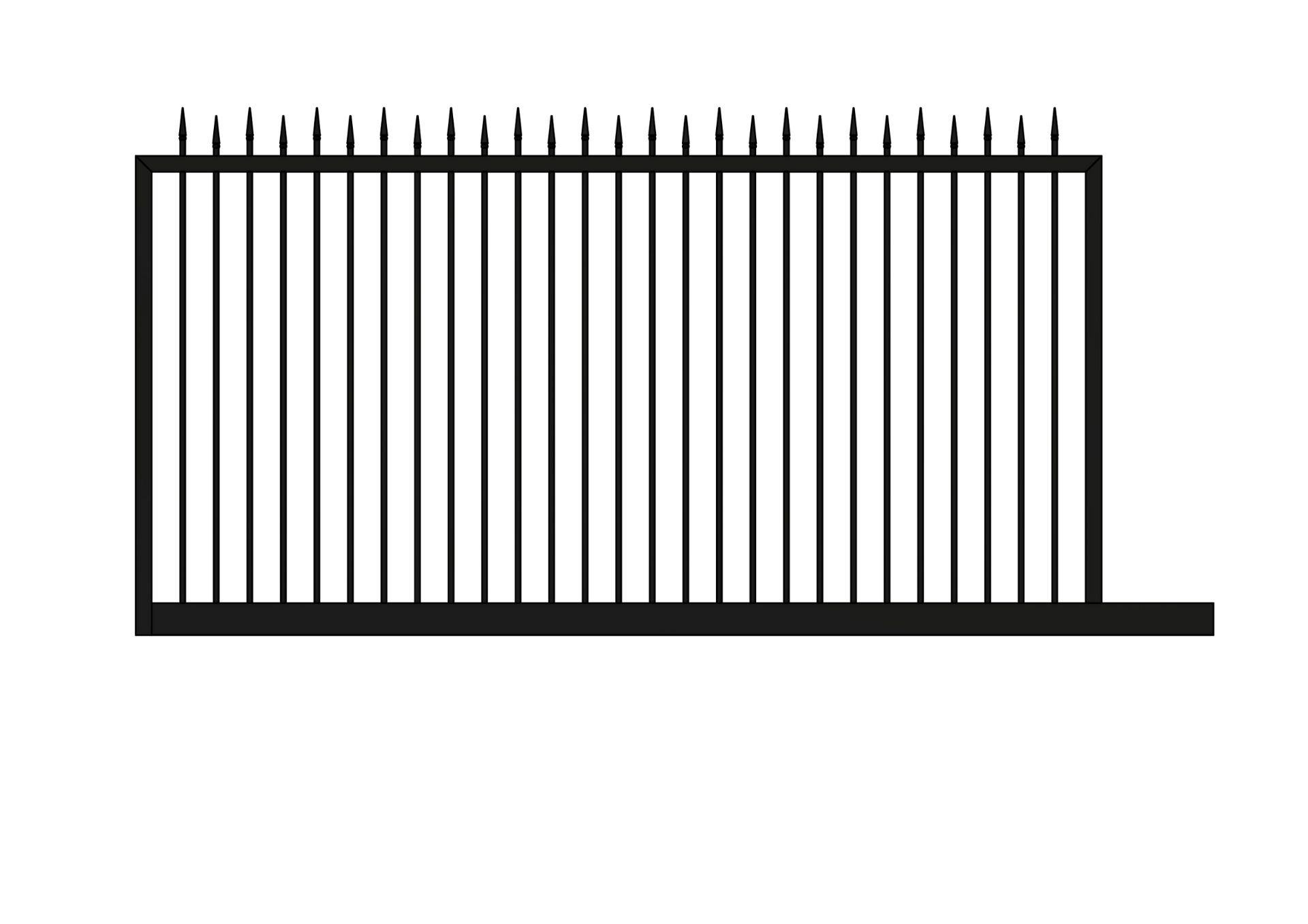 A black and white drawing of a sliding gate.