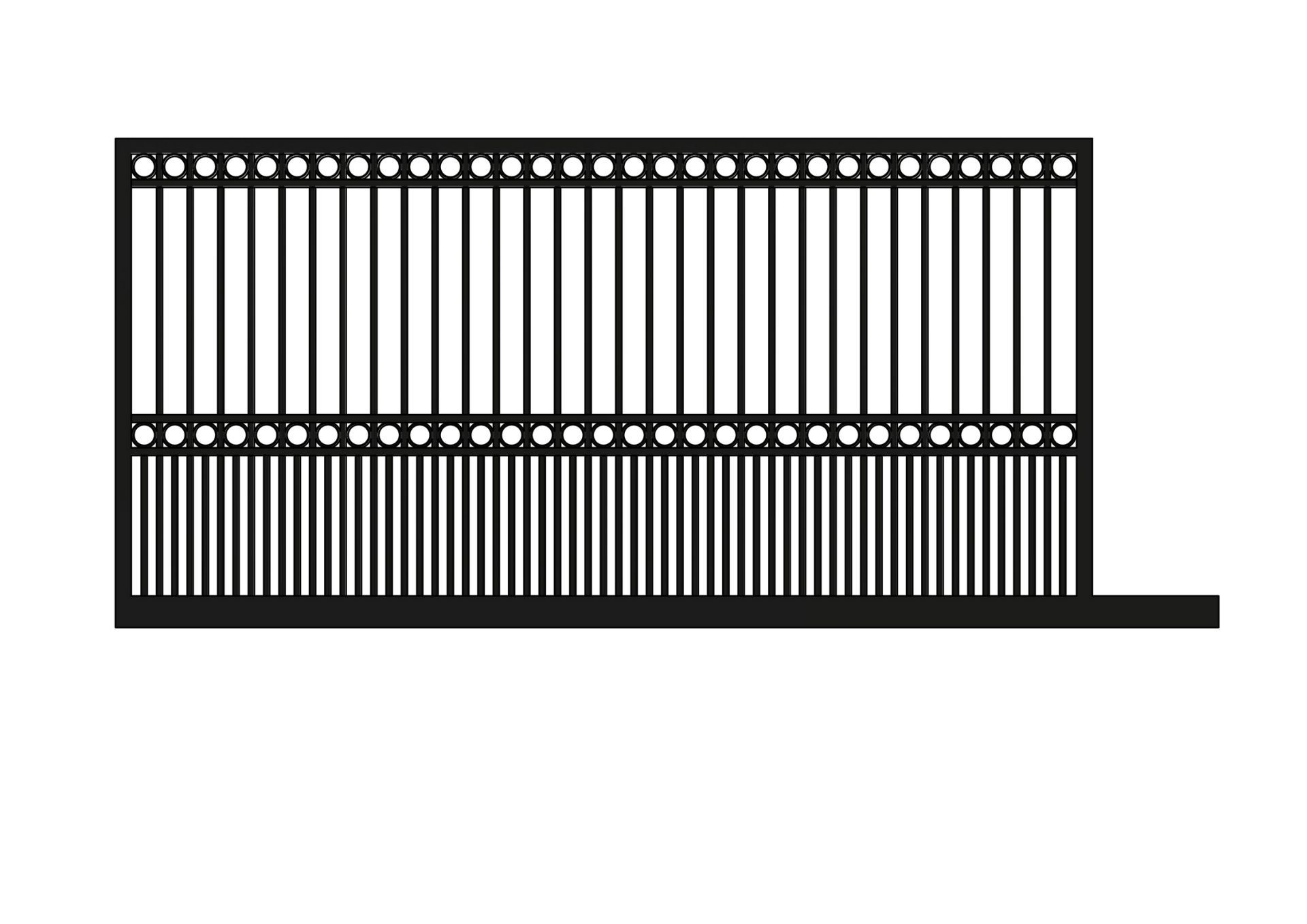 A black and white drawing of a sliding gate.