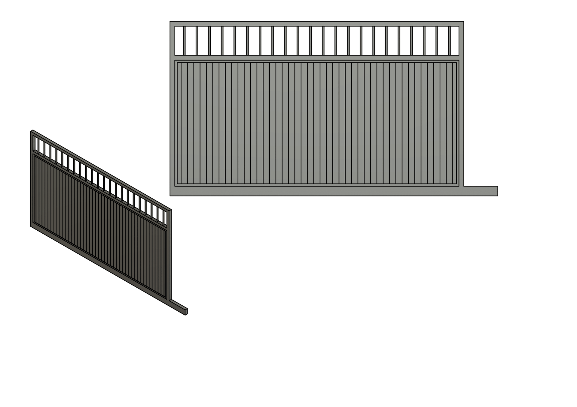 A white fence with a sliding gate.