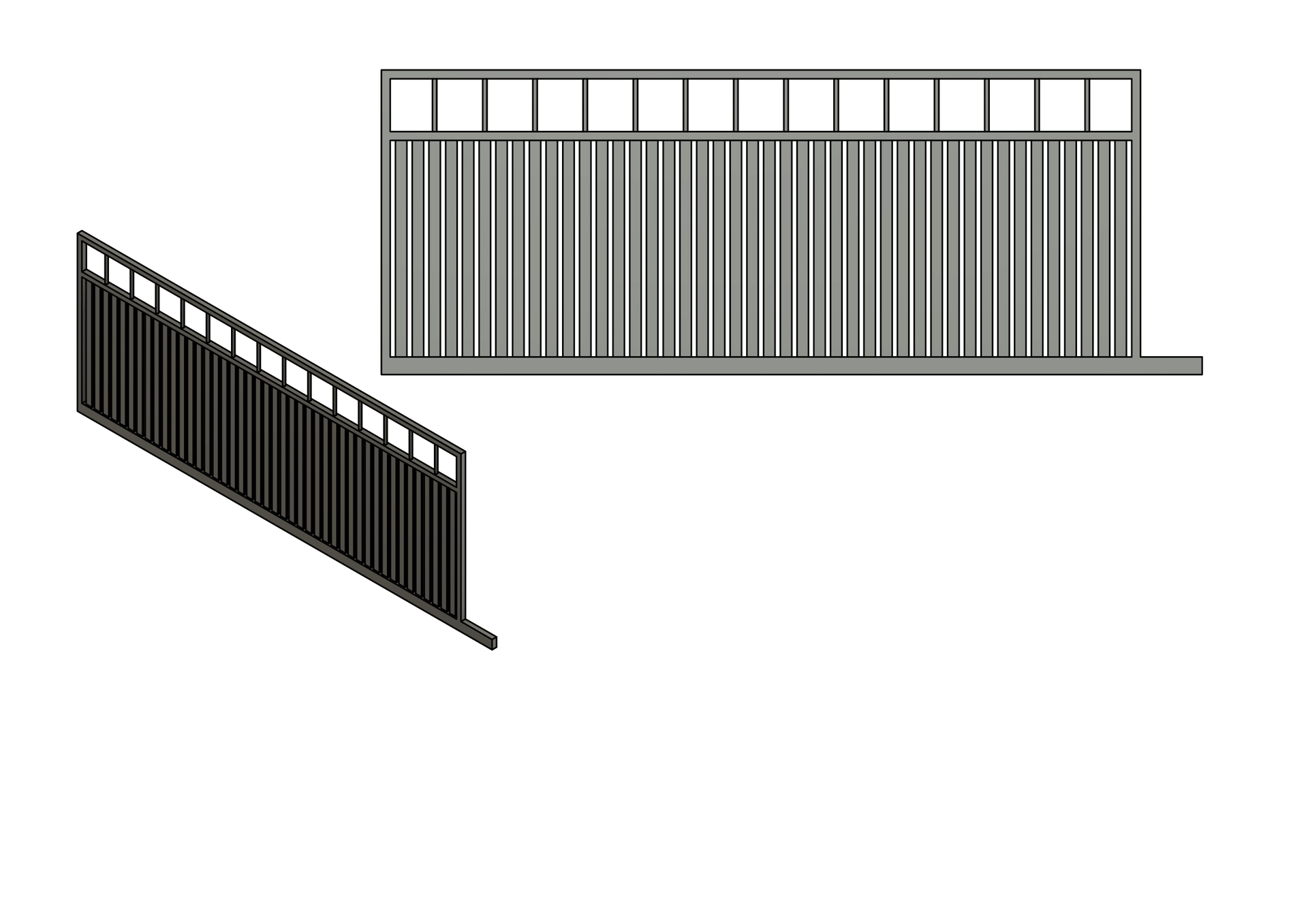 A black and white drawing of a gate.