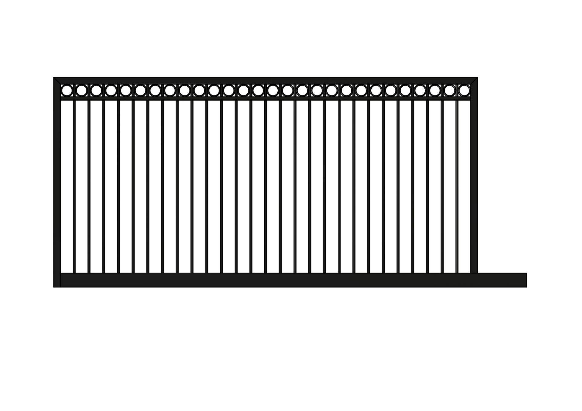 A black and white drawing of a sliding gate.