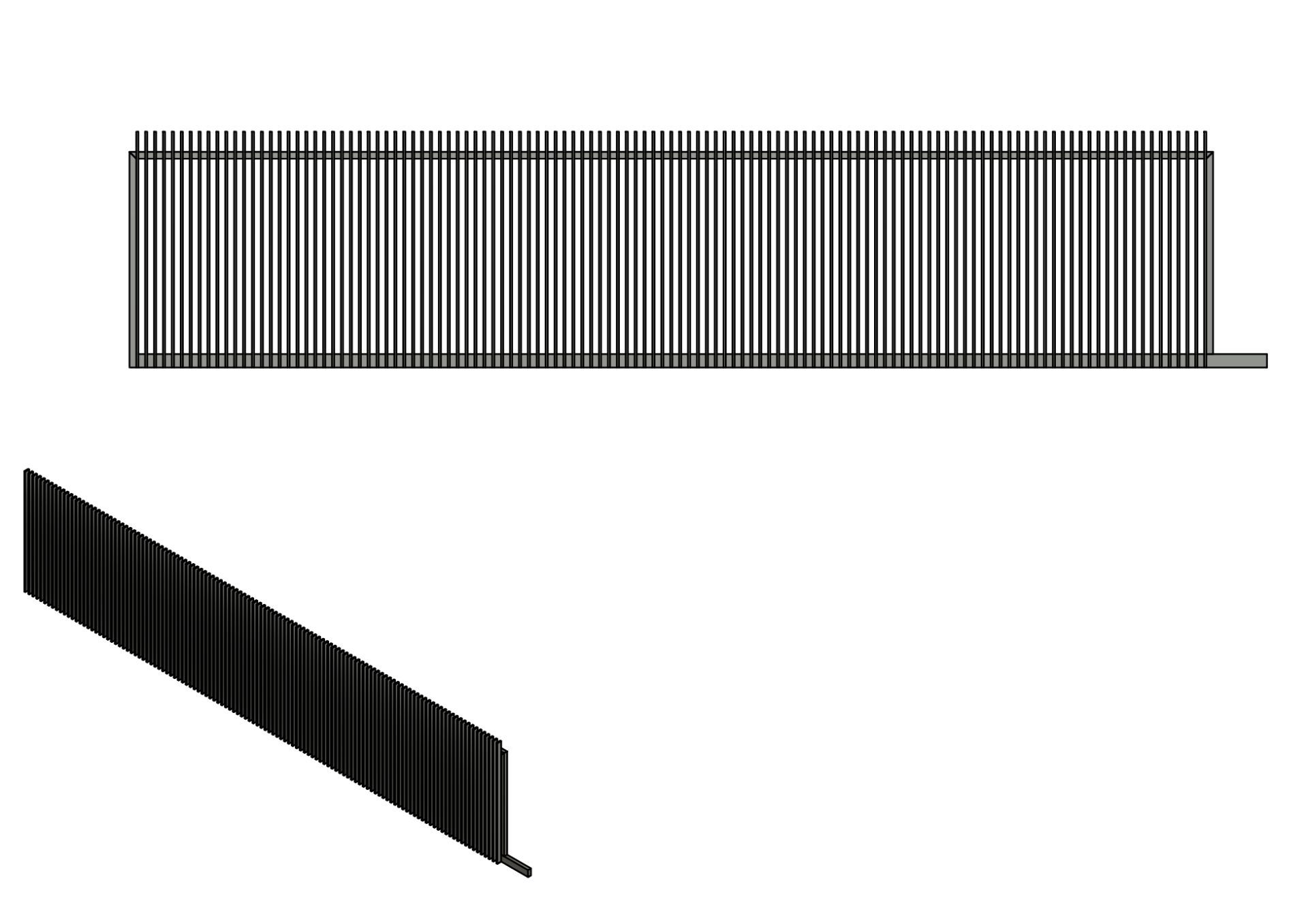 A black and white drawing of a gate.