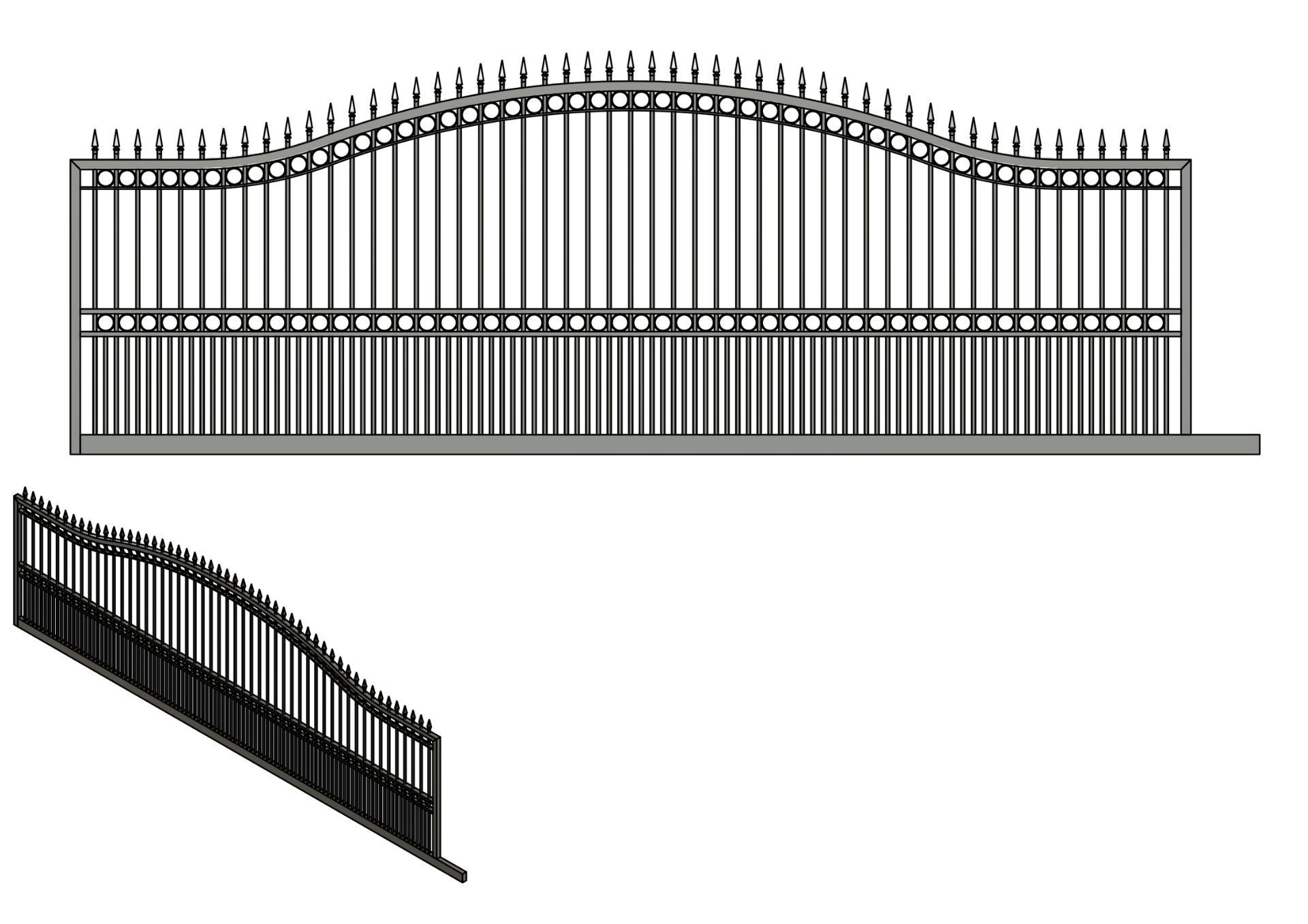 A black and white drawing of a gate.