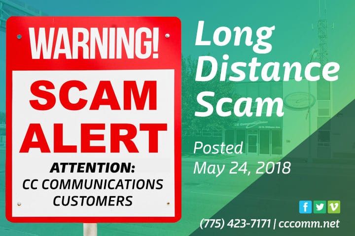 A red and white sign that says warning long distance scam alert