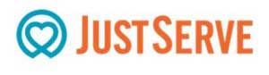 A logo for just serve with a heart in the middle