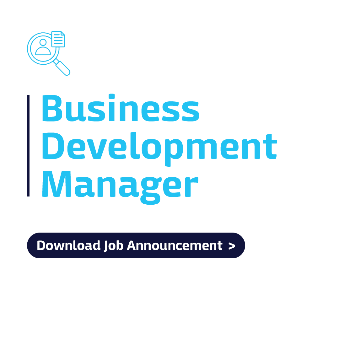 A blue and white logo for a business development manager.