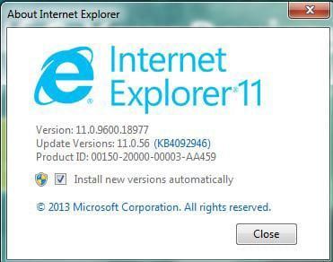 A computer screen shows the about internet explorer window