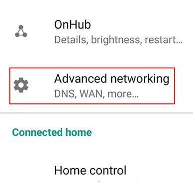 A screenshot of the advanced networking settings on a phone.