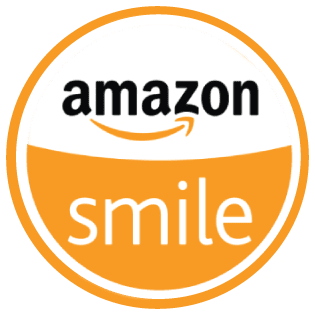 An amazon smile logo with an orange circle around it