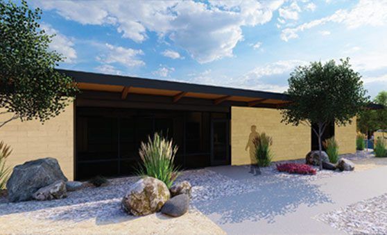 An artist 's impression of a house in the desert.
