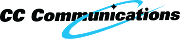 A logo for cc communications with a blue circle and a star.