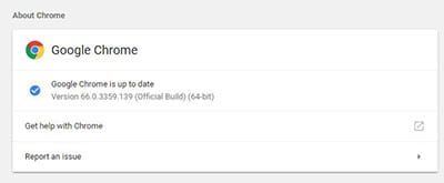 A screenshot of google chrome 's about chrome page.
