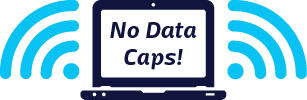 A laptop with the words `` no data caps '' on it