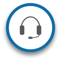 An icon of a headset with a microphone in a blue circle.