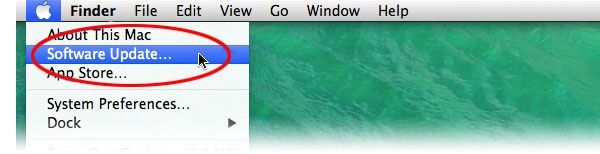 A computer screen shows the about this mac software update option