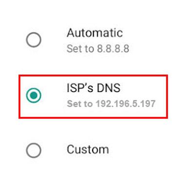 A screenshot of the isp 's dns settings on a phone.