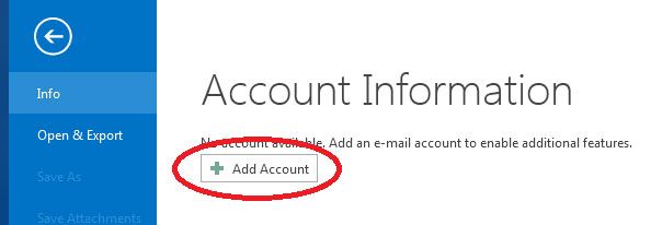 A screenshot of the account information page with a red circle around the add account button.