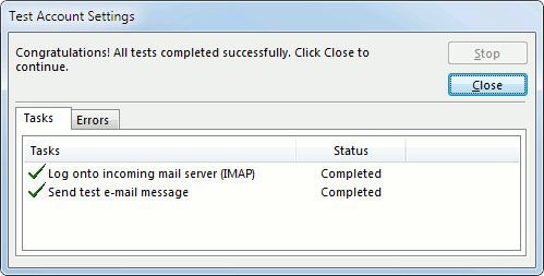 A computer screen that says test account settings on it