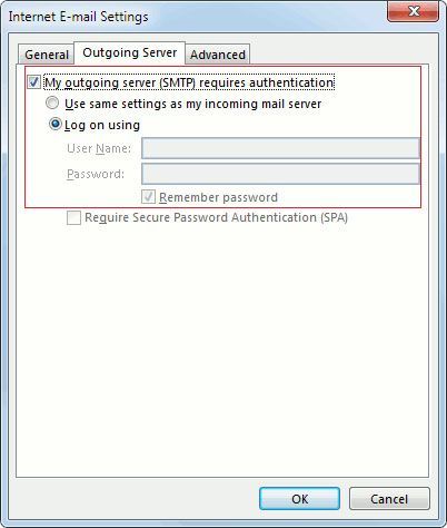 A screenshot of the internet e-mail settings window