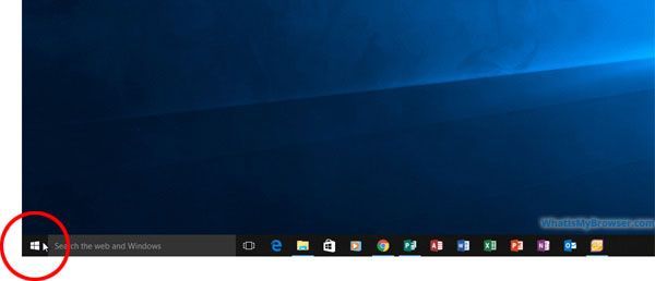 A computer screen with a red circle around the start button.