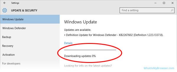 A screen shot of a windows update page