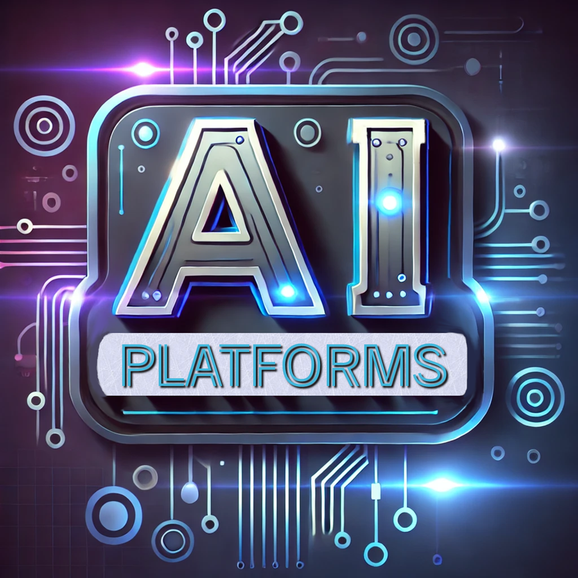 A logo for ai platforms with a circuit board in the background