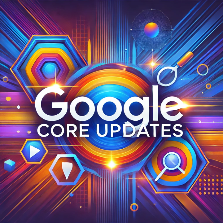 A Google core updates logo with a colorful background