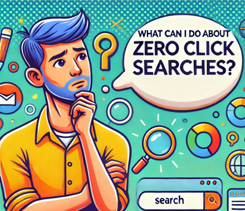 A cartoon of a man thinking about zero click searches