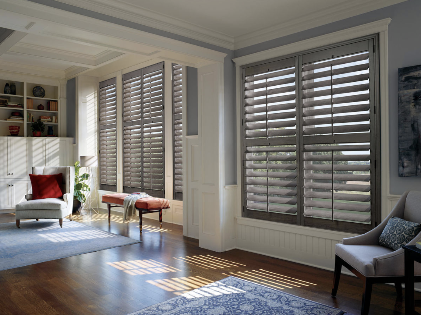 Heritance Hardwood Shutters: Custom Living Room Window Treatments for Homes Near Boston, Massachusetts (MA)