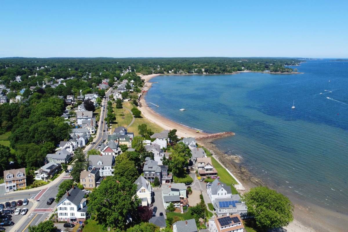 Aerial view from Danvers River to Salem Harbor in Beverly, Massachusetts (MA)