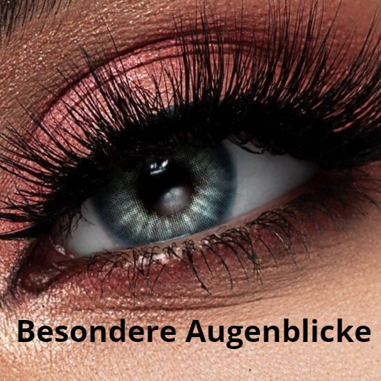 Eine Nahaufnahme eines Frauenauges mit den Worten „Besondere Augenblicke“ darunter