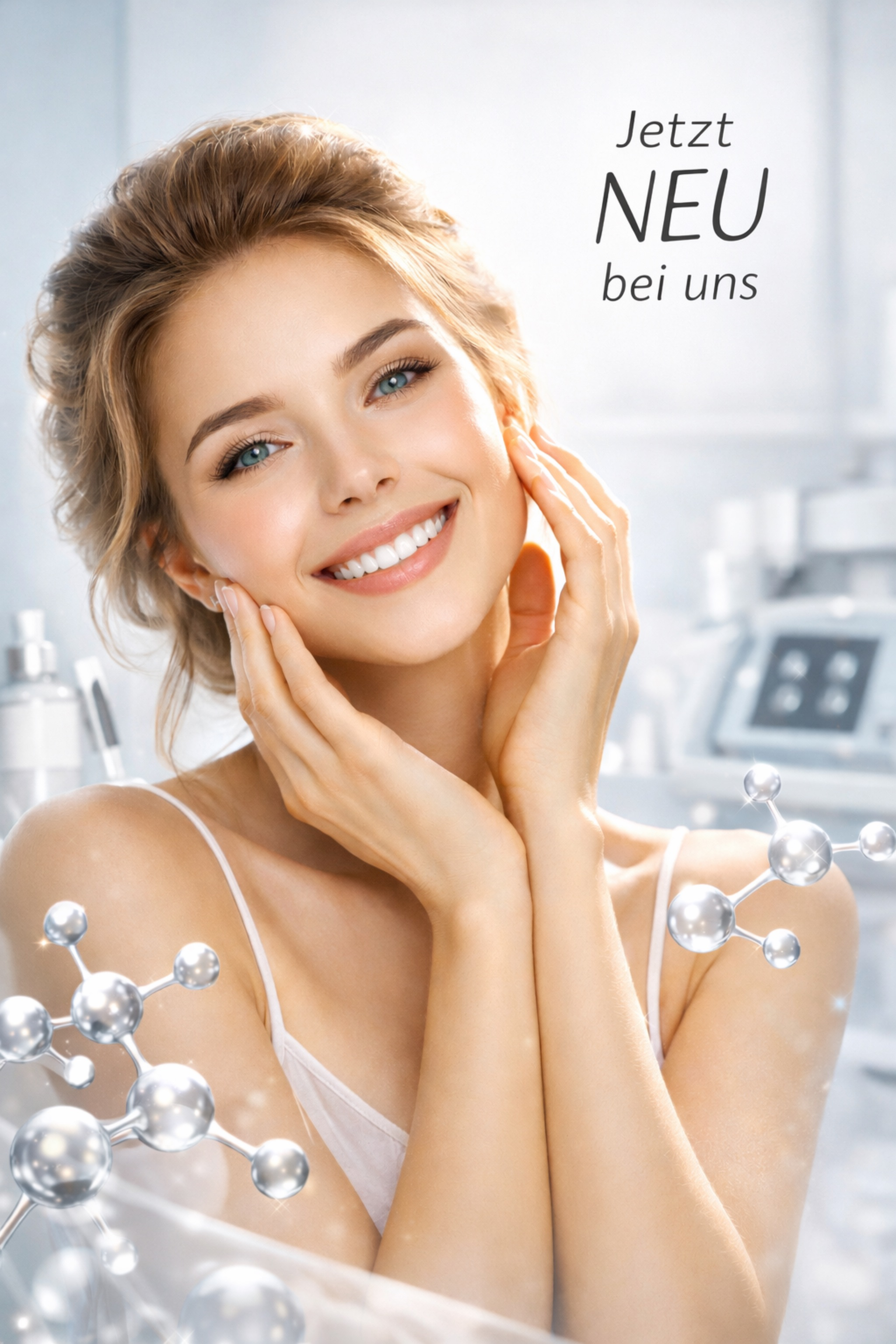 Eine Frau mit schwarzen Nägeln lässt sich die Wimpern machen.