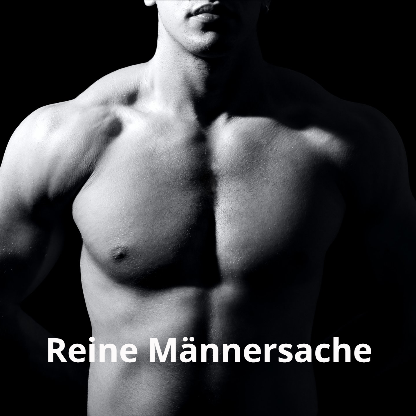 Ein Schwarzweißfoto eines Mannes ohne Hemd mit der Überschrift „Reine Manierensache“