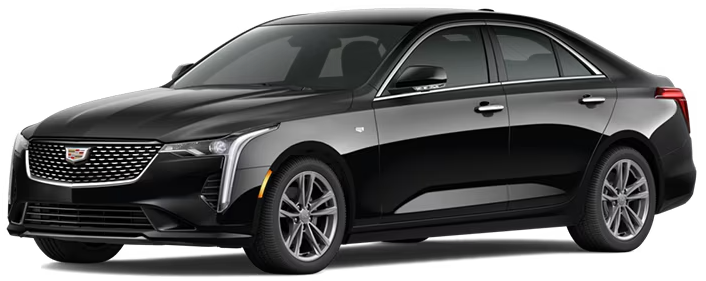 Black Cadillac CT4 sedan on a white background.