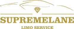 Logo for Supremelane Limo Service, with gold text and diamond, and car silhouette.