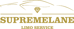 Logo for Supremelane Limo Service, with gold text and diamond, and car silhouette.