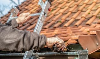 man on ladder against house