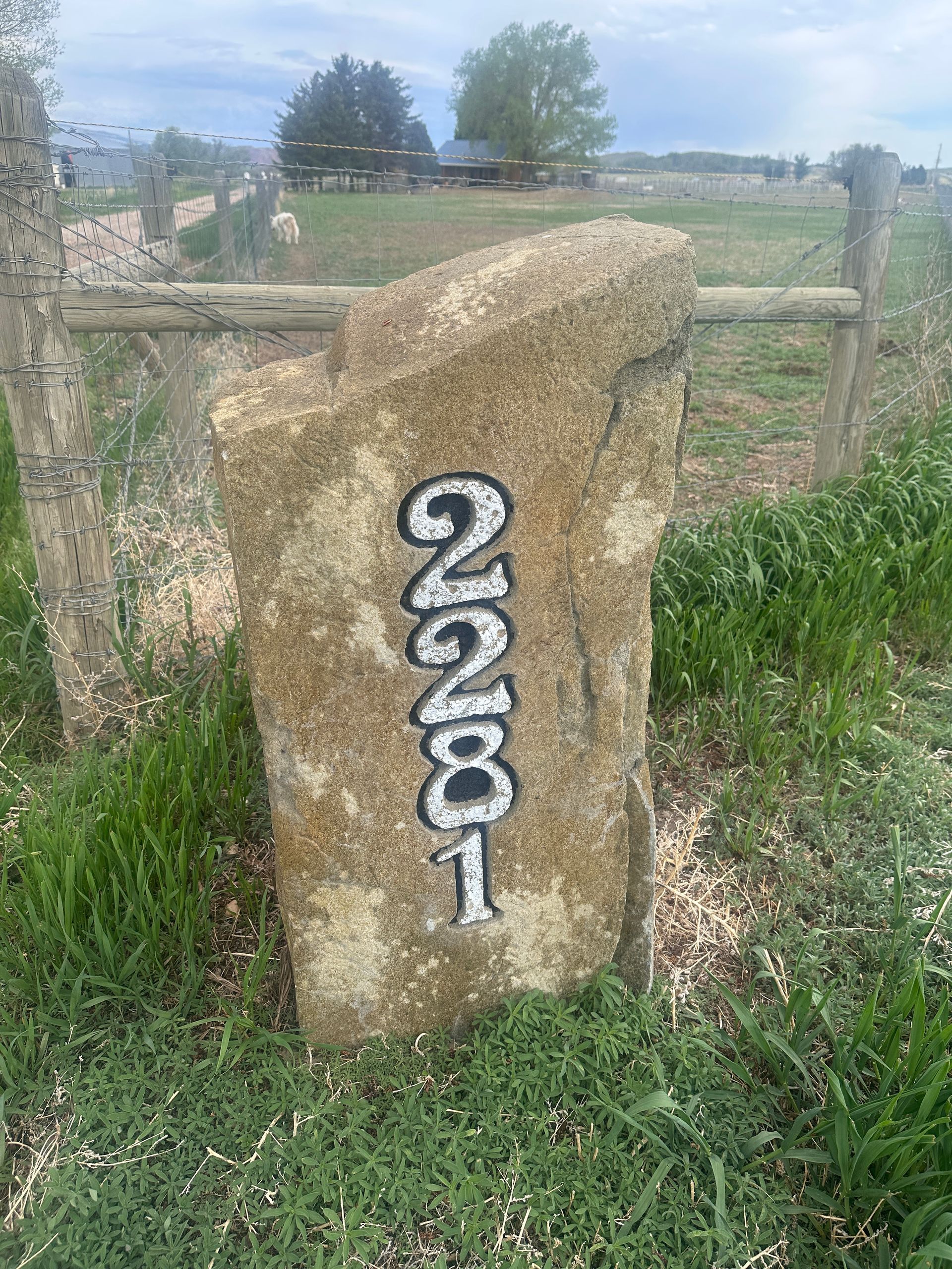 Stone address marker displaying 