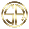 Gold circular logo with stylized "SA" initials.