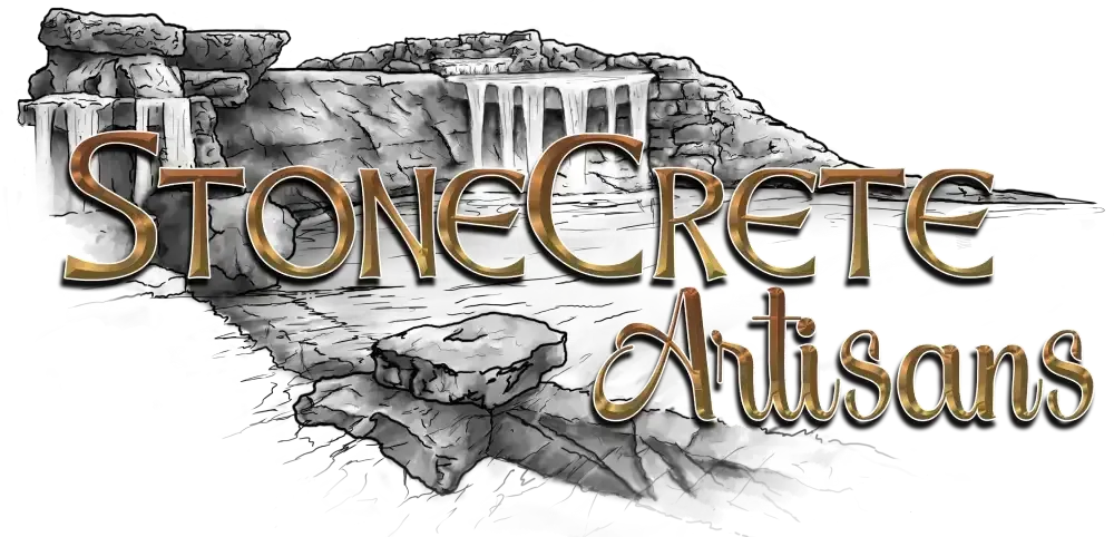 StoneCrete Artisans logo with stylized rock formations and text.