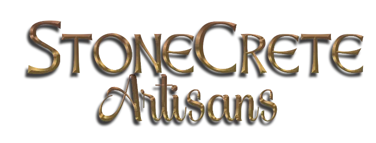 StoneCrete Artisans logo in gold, 3D text. 