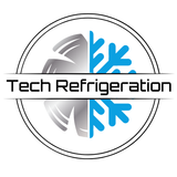 Logo: Circle with split design. Left silver, abstract; right blue snowflake. 