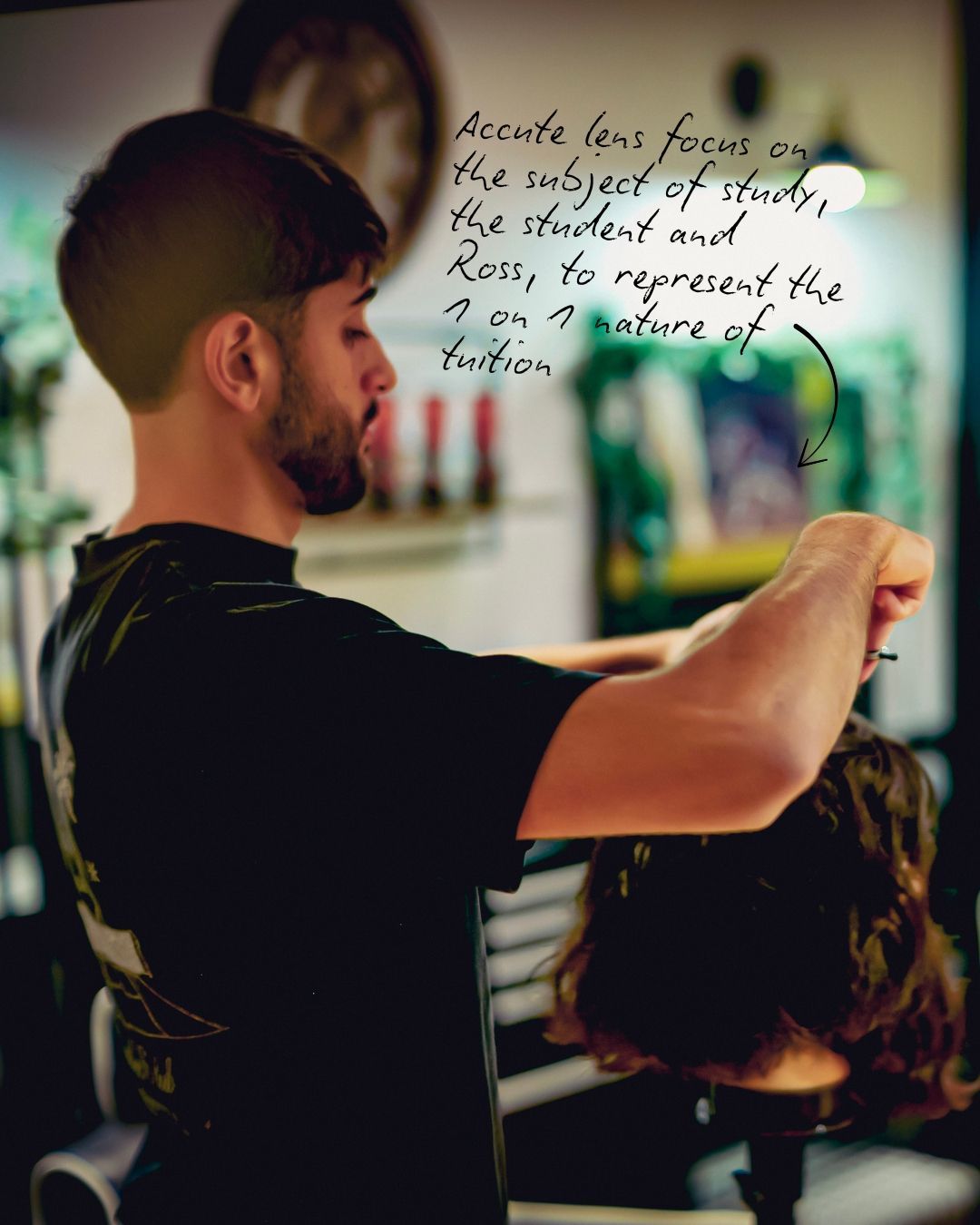 Ross Matthieson, Son of The Bear Barbershop's founder, shown delivering hands on tuition in action photography shots.