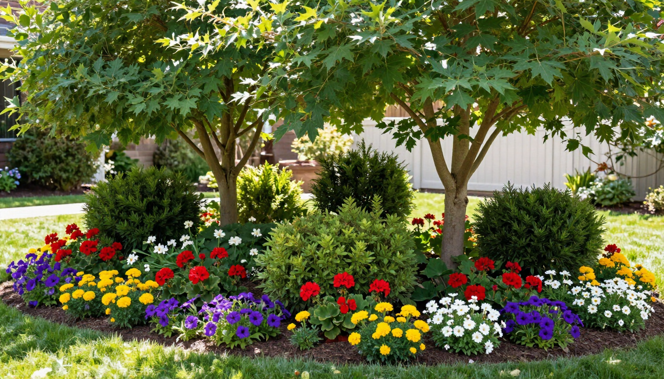 A Big Heifer Farm sign with a cow illustration hangs over a mailbox and a flower bed with mulch in a grassy front yard. A Big Heifer Farm sign with a cow illustration hangs over a mailbox and a flower bed with mulch in a grassy front yard.