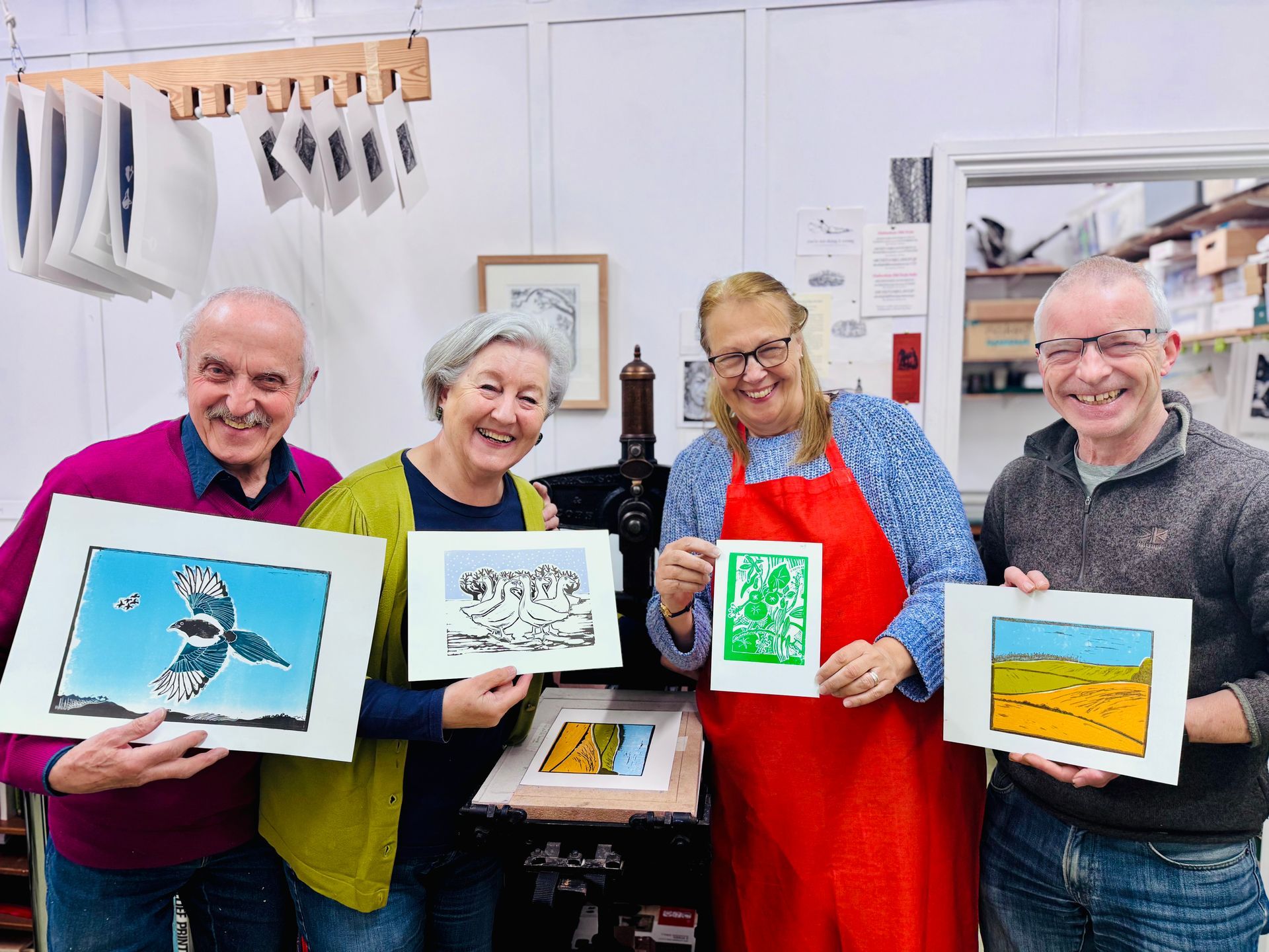 linocut workshop Rowde, linocut class Devizes, seasonal linocut Wiltshire, autumn harvest linocut, spooky season printmaking, winter nature linocut, festive prints workshop, sculptural seed heads linocut, winter birds printmaking, springtime flora linocut, printmaking workshops Wiltshire, art classes Devizes