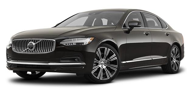 A black volvo s90 is shown on a white background.