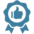 A red ribbon with a thumbs up in the center