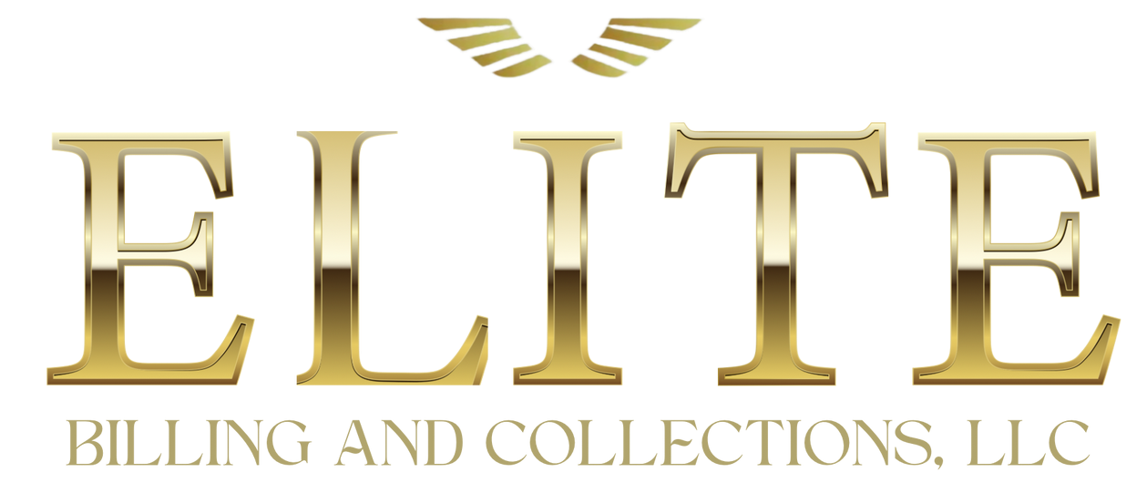 A gold logo for elite billing and collections llc