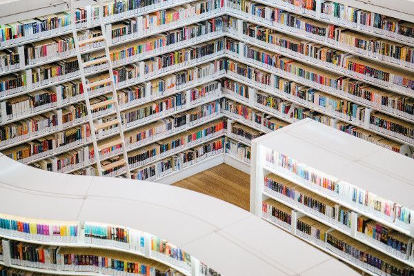 Library with white shelving